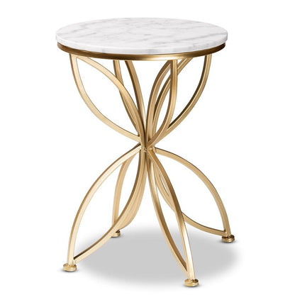 Gold Finished Metal End Table with Marble Tabletop