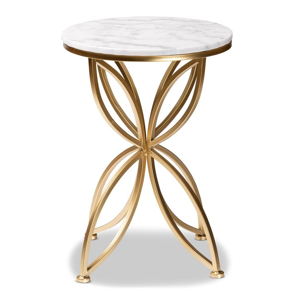 Gold Finished Metal End Table with Marble Tabletop