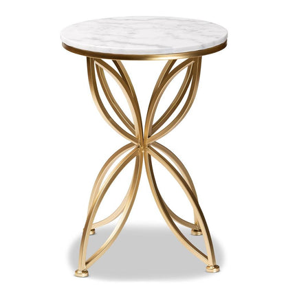 Gold Finished Metal End Table with Marble Tabletop