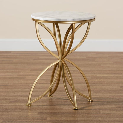 Gold Finished Metal End Table with Marble Tabletop
