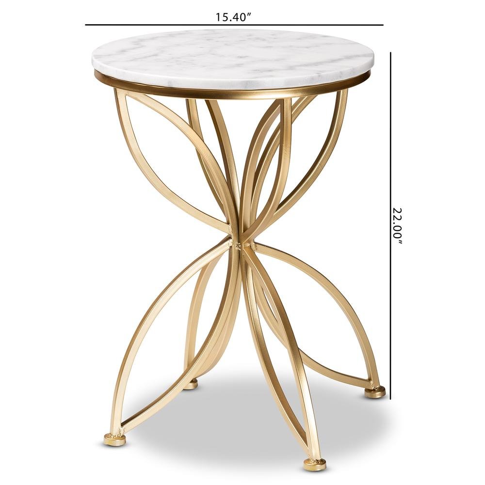 Gold Finished Metal End Table with Marble Tabletop