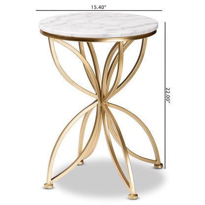 Gold Finished Metal End Table with Marble Tabletop