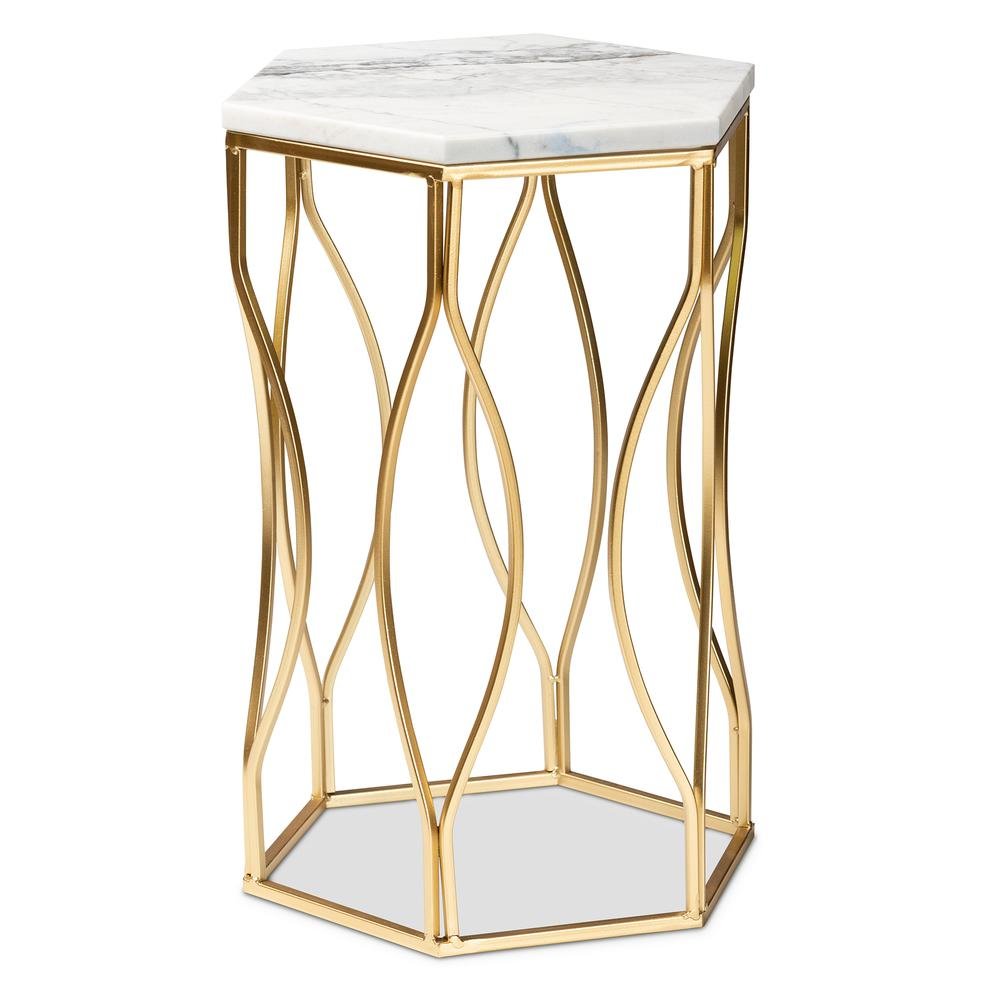 Kalena Modern and Contemporary Gold Metal End Table with Marble Tabletop