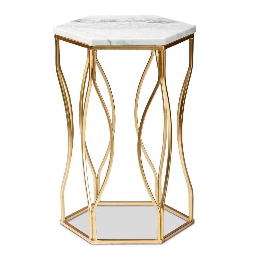 Kalena Modern and Contemporary Gold Metal End Table with Marble Tabletop