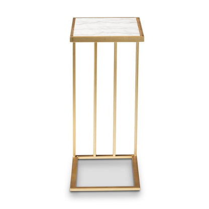 Gold Finished Metal C Shaped End Table with Marble Tabletop