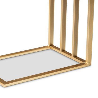 Gold Finished Metal C Shaped End Table with Marble Tabletop