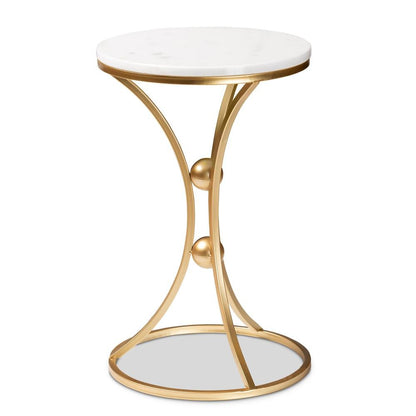 Gold Finished Metal End Table with Marble Tabletop