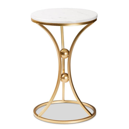 Gold Finished Metal End Table with Marble Tabletop