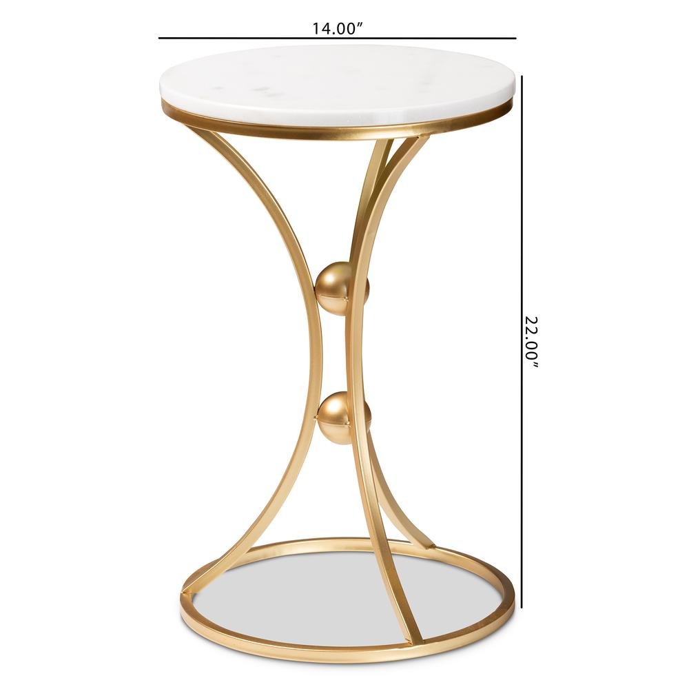 Gold Finished Metal End Table with Marble Tabletop