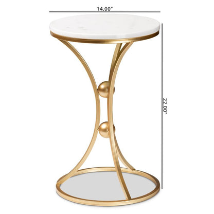 Gold Finished Metal End Table with Marble Tabletop