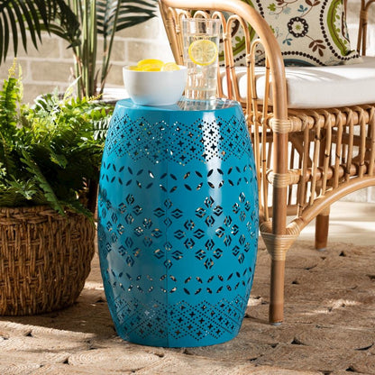 Lavinia Modern and Contemporary Blue Finished Metal Outdoor Side Table