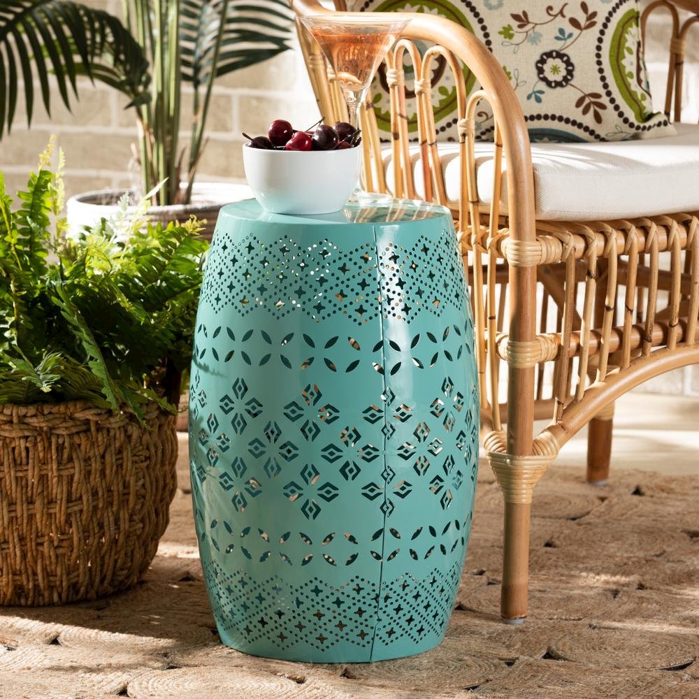 Lavinia Modern and Contemporary Teal Finished Metal Outdoor Side Table