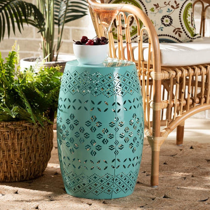 Lavinia Modern and Contemporary Teal Finished Metal Outdoor Side Table