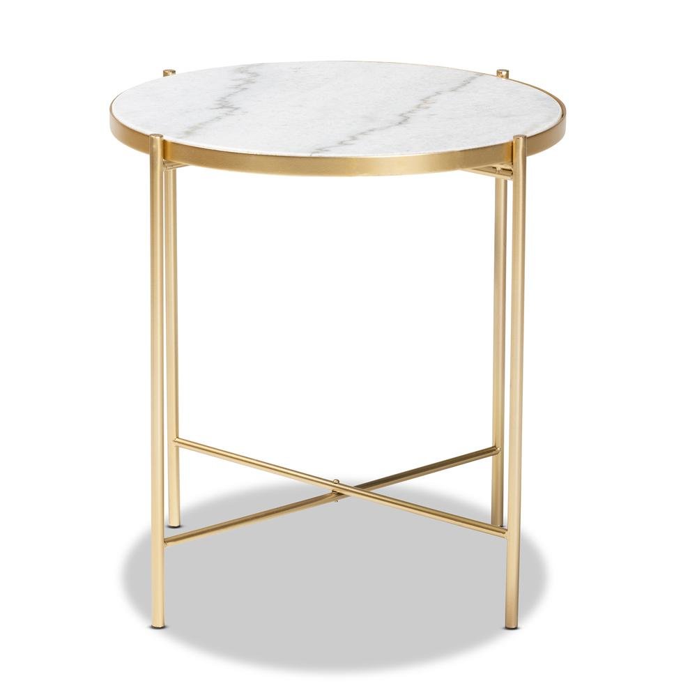 Gold Finished Metal End Table with Marble Tabletop
