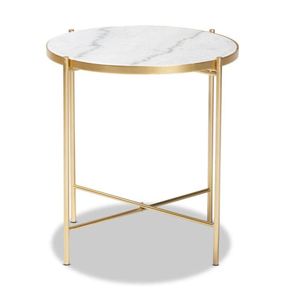 Gold Finished Metal End Table with Marble Tabletop