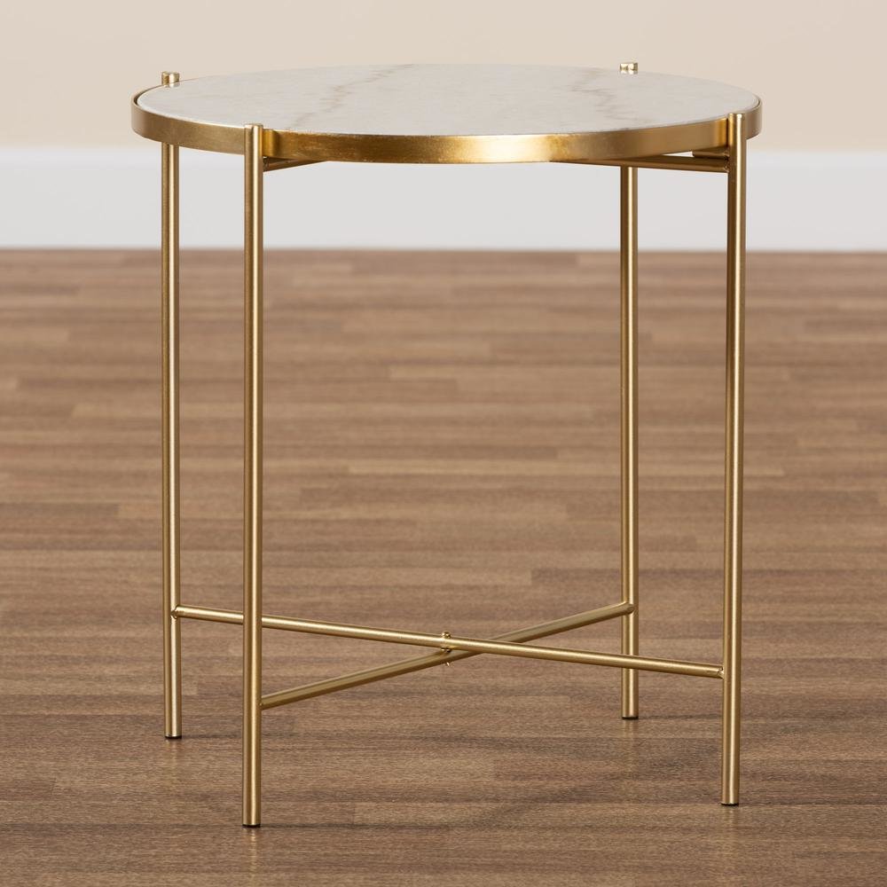 Gold Finished Metal End Table with Marble Tabletop