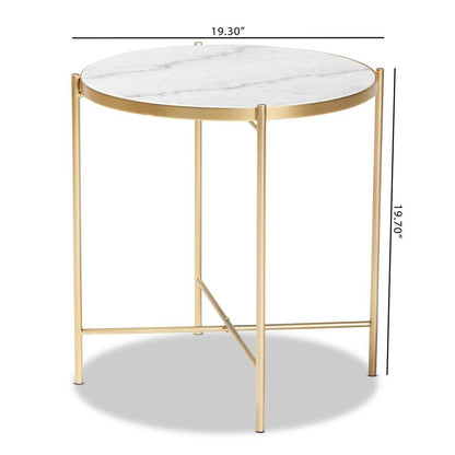 Gold Finished Metal End Table with Marble Tabletop