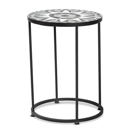 Multi-Colored Glass and Black Metal Outdoor Side Table