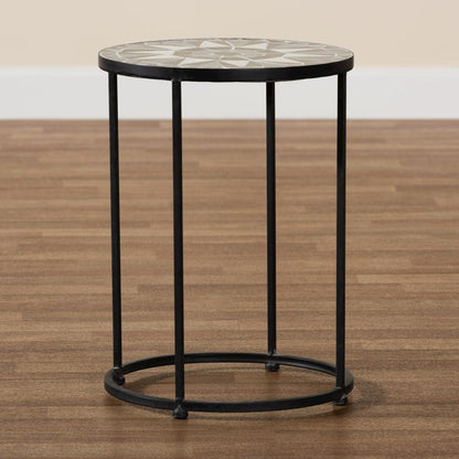 Multi-Colored Glass and Black Metal Outdoor Side Table