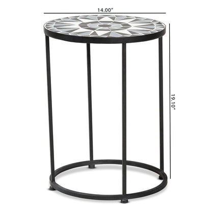 Multi-Colored Glass and Black Metal Outdoor Side Table