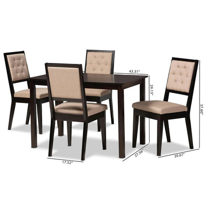 Sand Fabric Upholstered and Dark Brown Finished Wood 5-Piece Dining Set