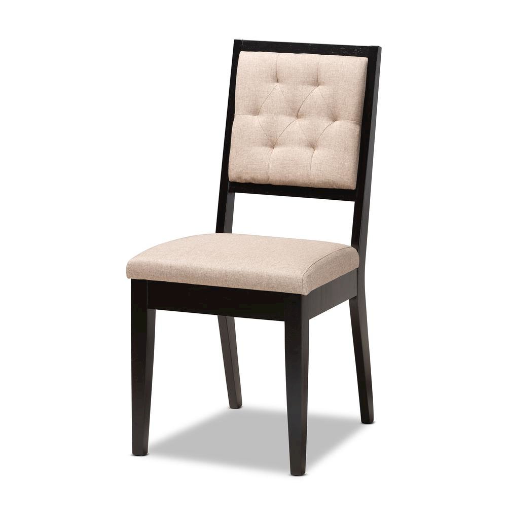 Sand Fabric Upholstered and Dark Brown Finished Wood 5-Piece Dining Set