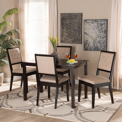 Sand Fabric Upholstered and Dark Brown Finished Wood 5-Piece Dining Set