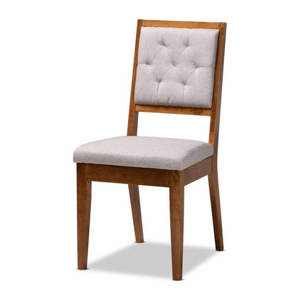 Grey Fabric Upholstered and Walnut Brown Finished Wood 7-Piece Dining Set