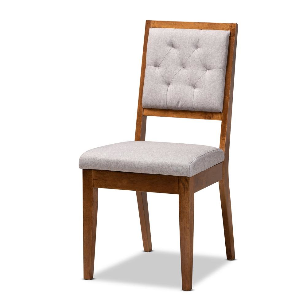 Grey Fabric Upholstered and Walnut Brown Finished Wood 5-Piece Dining Set
