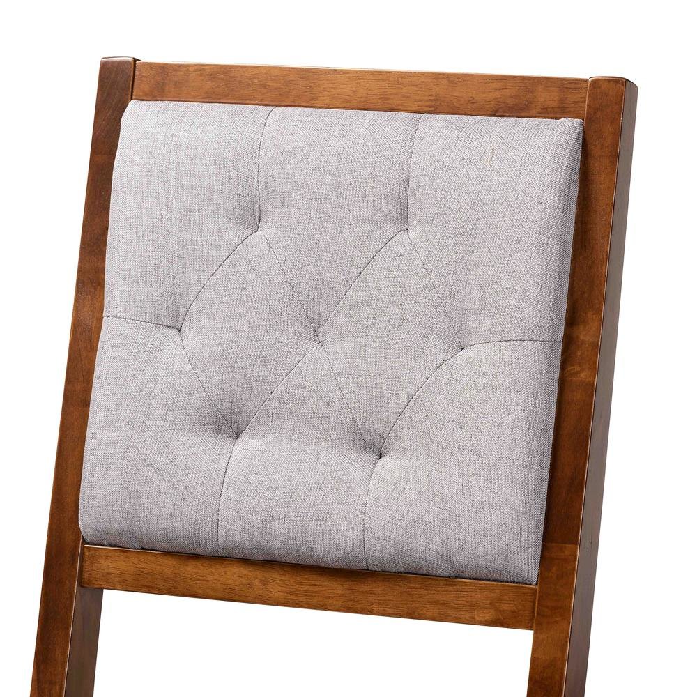 Grey Fabric Upholstered and Walnut Brown Finished Wood 2-Piece Bar Stool Set