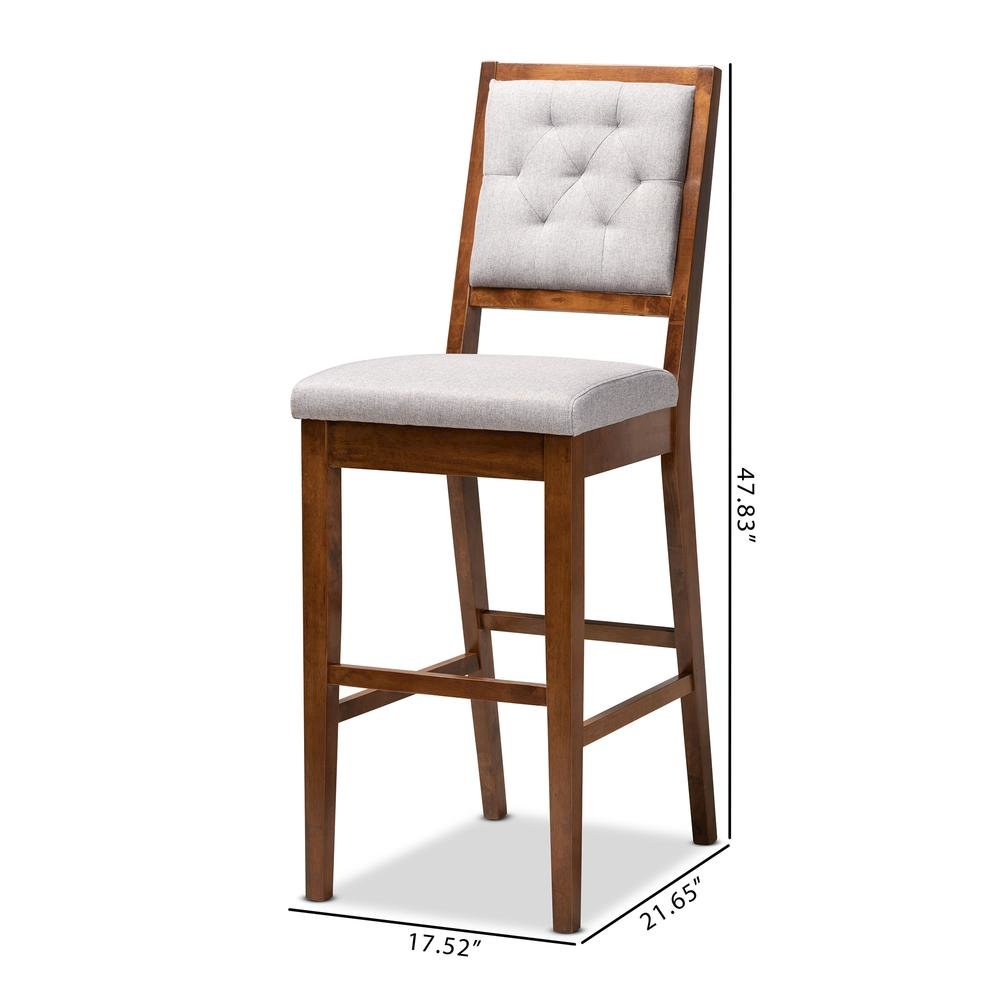Grey Fabric Upholstered and Walnut Brown Finished Wood 2-Piece Bar Stool Set