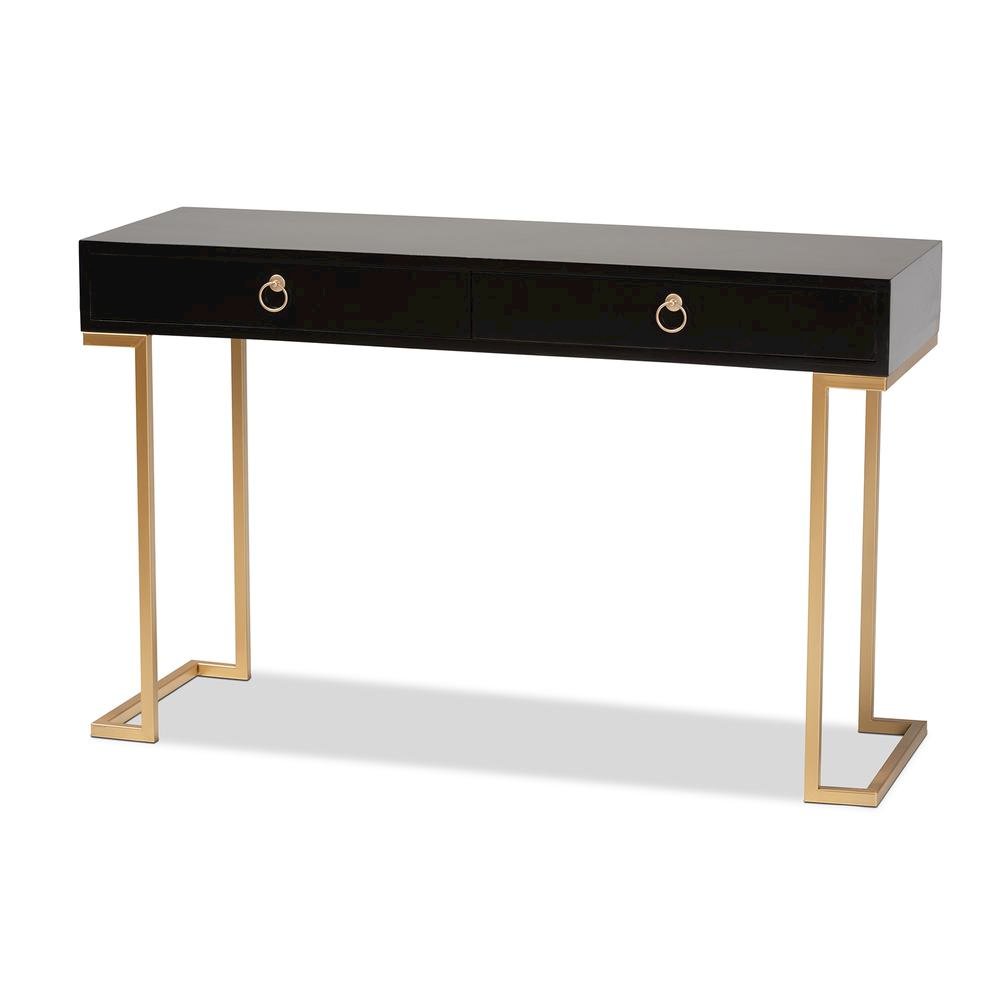 Black Finished Wood and Gold Metal 2-Drawer Console Table