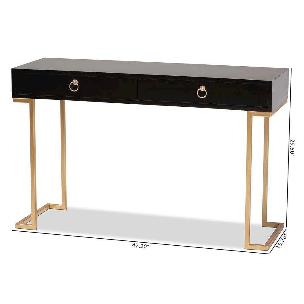 Black Finished Wood and Gold Metal 2-Drawer Console Table