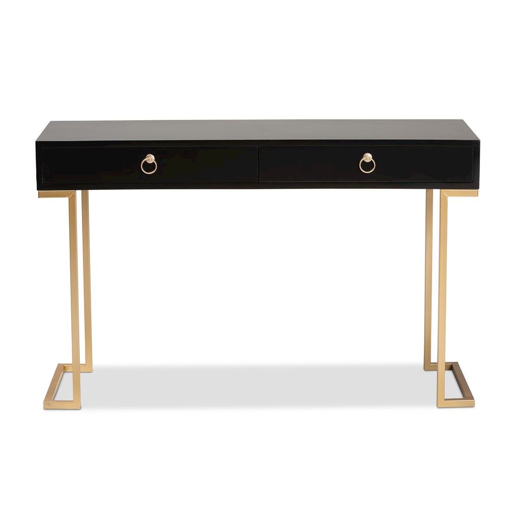 Black Finished Wood and Gold Metal 2-Drawer Console Table