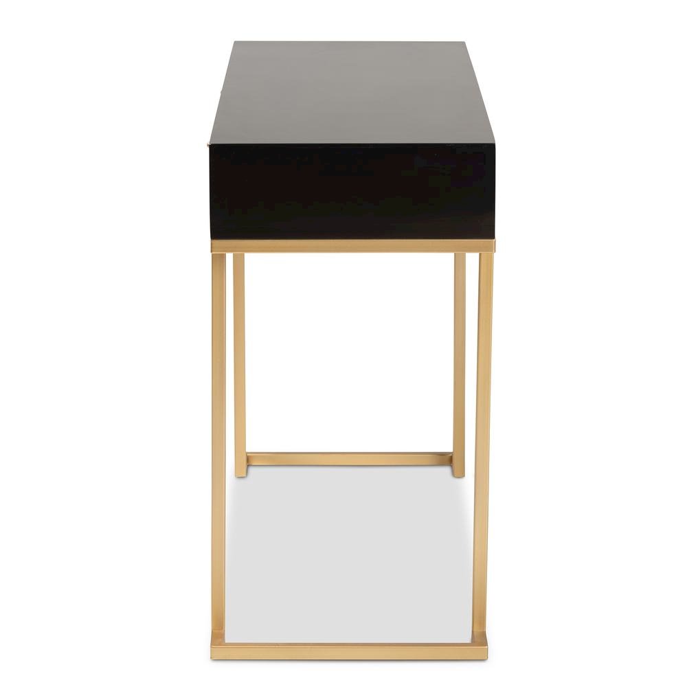 Black Finished Wood and Gold Metal 2-Drawer Console Table