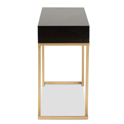 Black Finished Wood and Gold Metal 2-Drawer Console Table