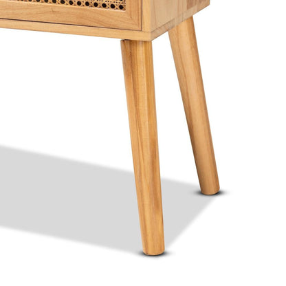 Oak Brown Finished Wood 2-Drawer Console Table with Rattan