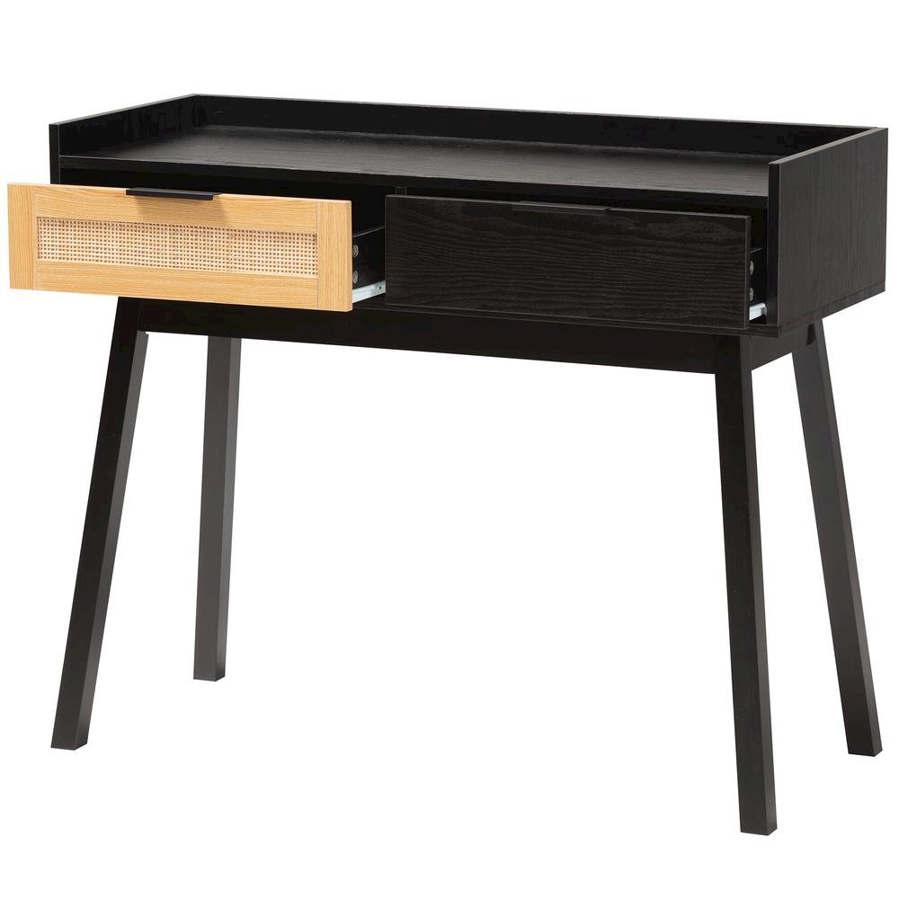 Two-Tone Espresso Brown and Natural Brown Finished Wood 2-Drawer Console Table