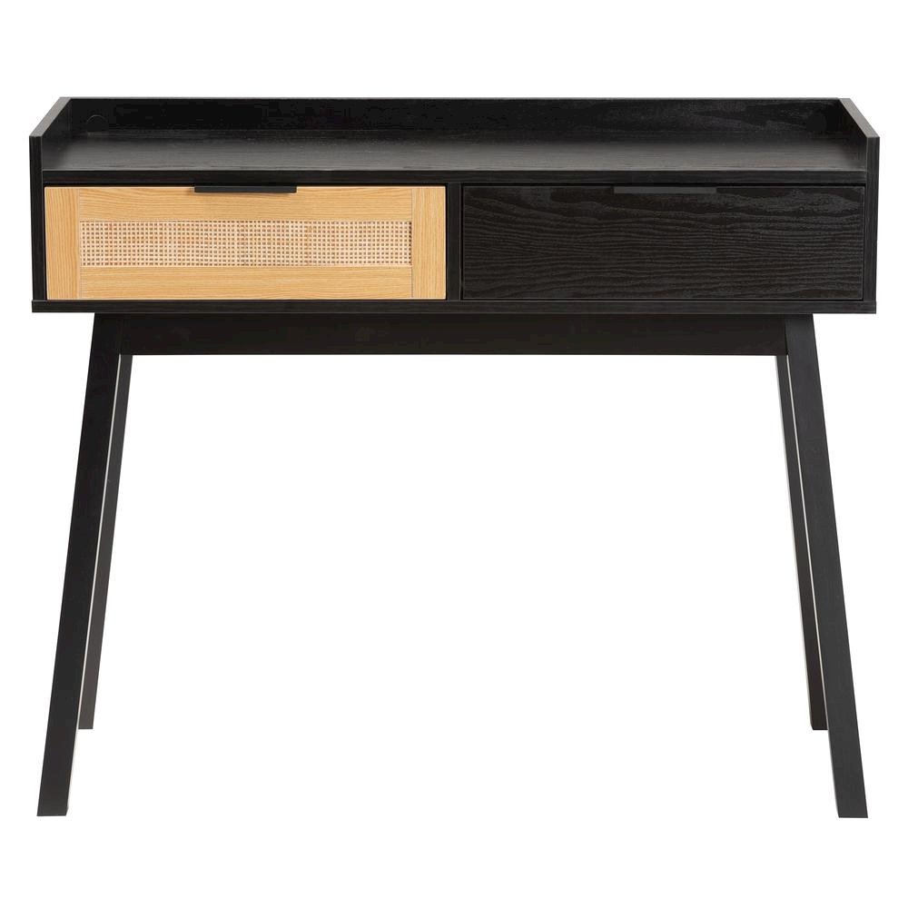Two-Tone Espresso Brown and Natural Brown Finished Wood 2-Drawer Console Table