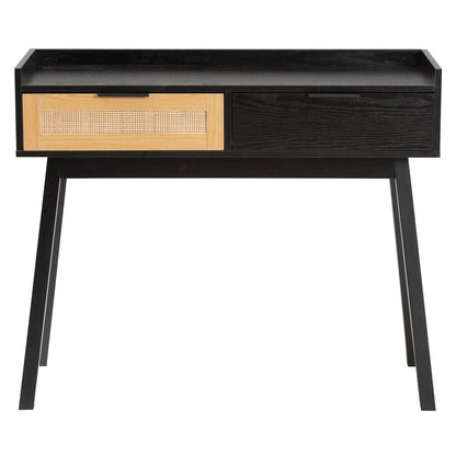 Two-Tone Espresso Brown and Natural Brown Finished Wood 2-Drawer Console Table