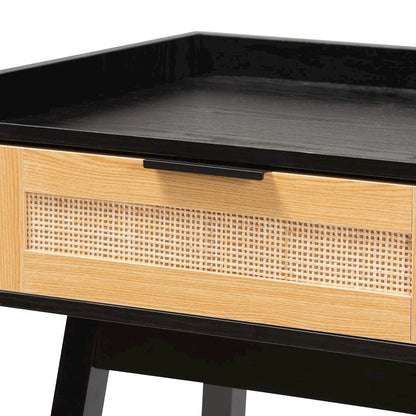 Two-Tone Espresso Brown and Natural Brown Finished Wood 2-Drawer Console Table