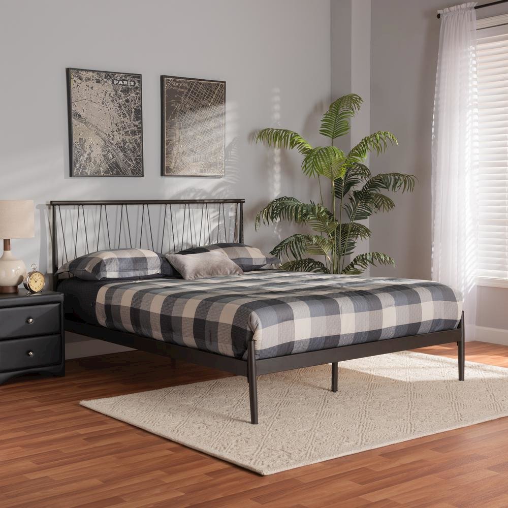 Samir Modern Industrial Black Bronze Finished Metal Full Size Platform Bed