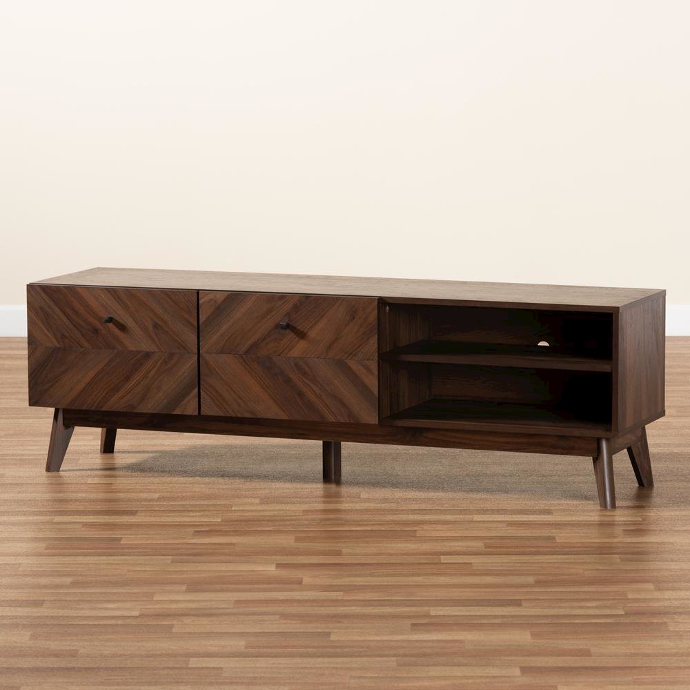 Baxton Studio Hartman Mid-Century Modern Walnut Brown Finished Wood TV Stand
