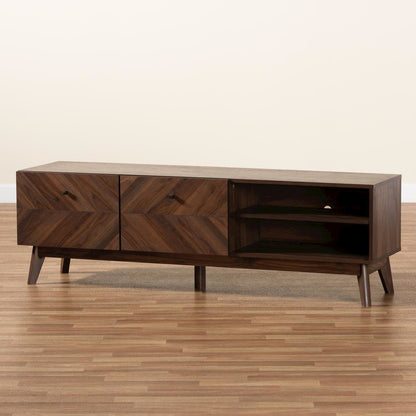 Baxton Studio Hartman Mid-Century Modern Walnut Brown Finished Wood TV Stand