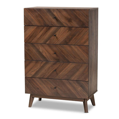Hartman Mid-Century Modern Walnut Brown Finished Wood 5-Drawer Storage Chest