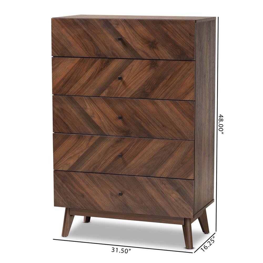 Hartman Mid-Century Modern Walnut Brown Finished Wood 5-Drawer Storage Chest