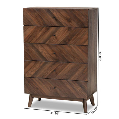 Hartman Mid-Century Modern Walnut Brown Finished Wood 5-Drawer Storage Chest