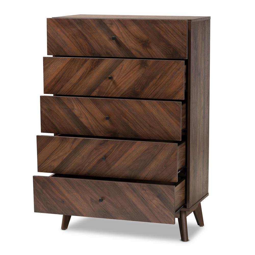 Hartman Mid-Century Modern Walnut Brown Finished Wood 5-Drawer Storage Chest