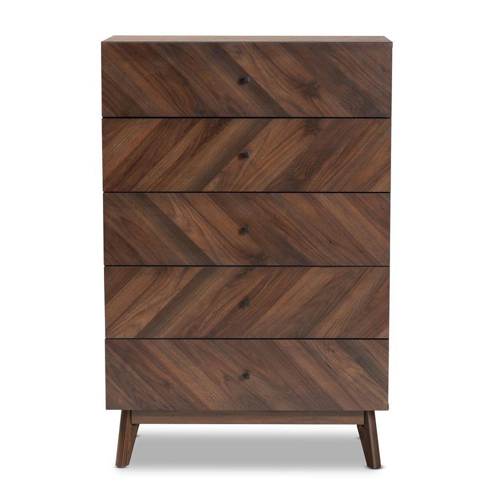 Hartman Mid-Century Modern Walnut Brown Finished Wood 5-Drawer Storage Chest