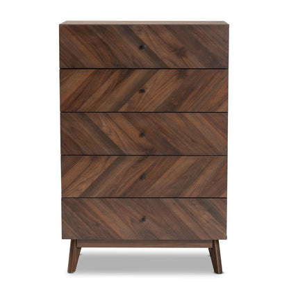 Hartman Mid-Century Modern Walnut Brown Finished Wood 5-Drawer Storage Chest